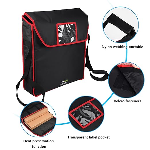 Pizza Bags for Delivery 18" X 18" X 5" - Moisture-Free, Professional Thermal Pizza Warmer, Heavy-Duty Food Carrier, Suitable for Restaurants,Picnic Uber Eats & Door Dash, Black