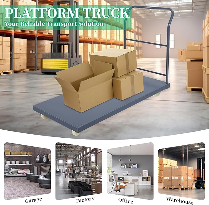 Heavy Duty Flatbed Cart 60"x30" Platform Truck, 2000 lbs Capacity Steel Hand Truck with 4 Swivel Wheels, Industrial Utility Push Cart for Warehouse, Garage, and Moving Supplies