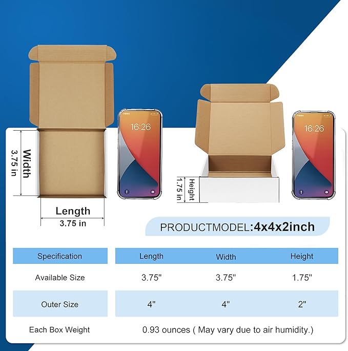 Famagic 50 Pack 4x4x2 Small Shipping Boxes - White Corrugated Cardboard Mailer Boxes for Small Business, Mailing Boxes for Packaging, Bulk