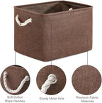 TheWarmHome Organization and Storage Basket for Shelves - 3 Pack 16x12x12 inch Fabric Storage Cubes, Cube Storage Bin for Organizing Closet Cloth Organizer Gift Toy (White & Brown)