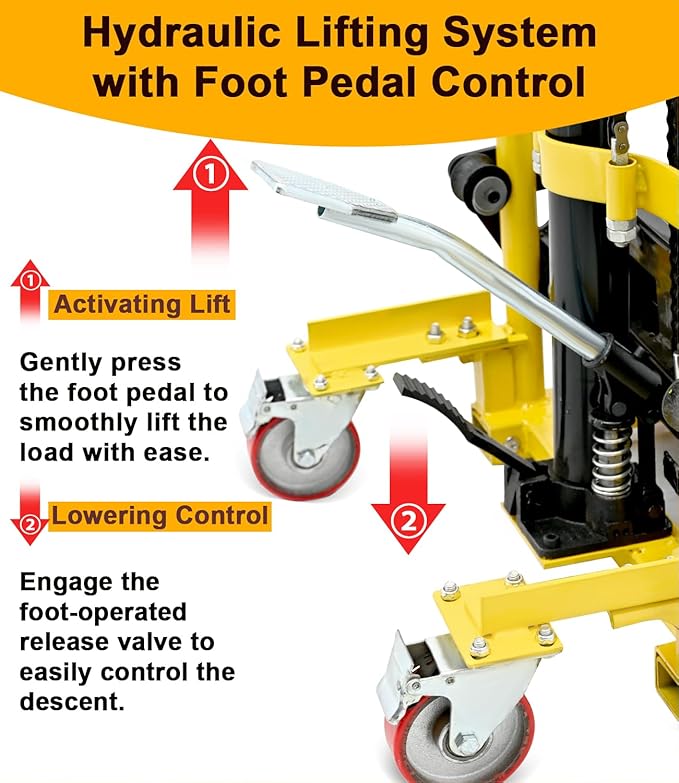Foldable Hydraulic Material Lift, Pallet Jack Table Cart- 480-Lb. Capacity, 35in Lift. with Swivel Wheels, Steel Platform Board x 1