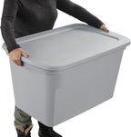 Sterilite 30 Gal Storage Tote, Stackable Bin with Lid, Plastic Container to Organize Clothes, Blankets in Closet, Basement, Gray Base and Lid, 6-Pack