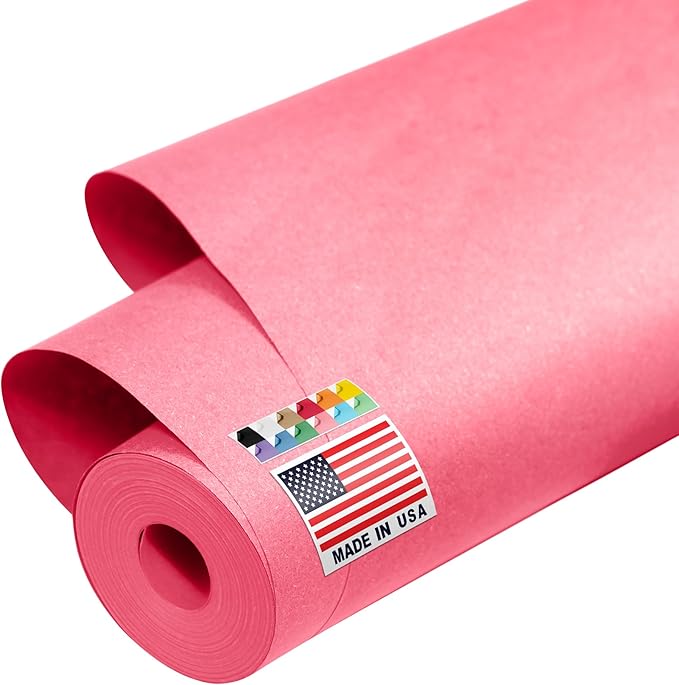 USA Made 48" x 1200" Pink Kraft Paper Roll, 45 lbs Thickness, American Quality Colored Kraft Paper for School, Poster Arts, Bulletin Board - Odorless, Non-Toxic, Safe for Kids