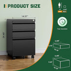 Letaya 3 Drawer Mobile File Cabinet with Lock,Under Desk Metal Filing Cabinets for Home Office Organizer Letters/Legal/A4((Fully Assembled-Black)