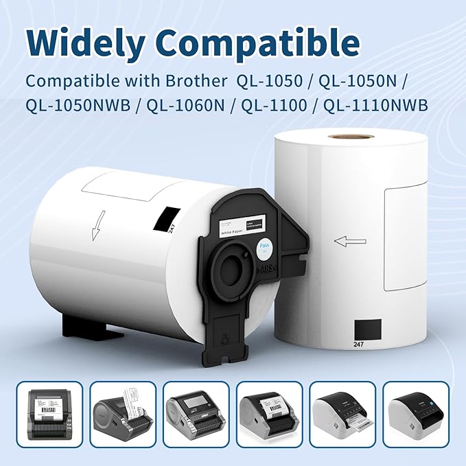 12 Rolls 2160 Labels for Brother DK 1247, 4.07"x6.4" Compatible Die-Cut Wide Format Shipping Mailing Postage Address Labels Paper, Tacnology Used with Brother QL Label Printers, 1 Reusable Cartridge