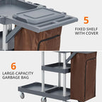 Commercial Janitorial Cleaning Cart on Wheels - Black Housekeeping Caddy with Cover, Shelves and Vinyl Bag