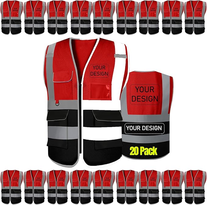 BeautyWill 10/20 Pack Custom Logo Safety Vest,Bulk High Visibility Class 2 Reflective Work Vests