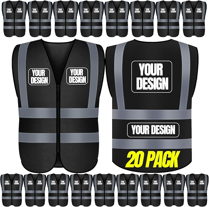 BeautyWill 10/20 Pack Custom Logo Safety Vest,Bulk High Visibility Class 2 Reflective Work Vests