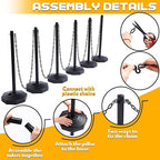 Geiserailie 12 Pack Crowd Control Stanchions, Plastic Stanchions Poles with 5FT Black Plastic Chain Crowd Control Barriers with Fillable Base Traffic Delineator Posts for Parking Lot Construction Cone