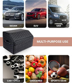 Owleys Car Storage Organizer Bundle - Two Foldable Crates For Groceries, Gear & Trips - Durable SUV And Truck Storage Set - Thoughtful Birthday Gifts For Drivers (Black 17+21)