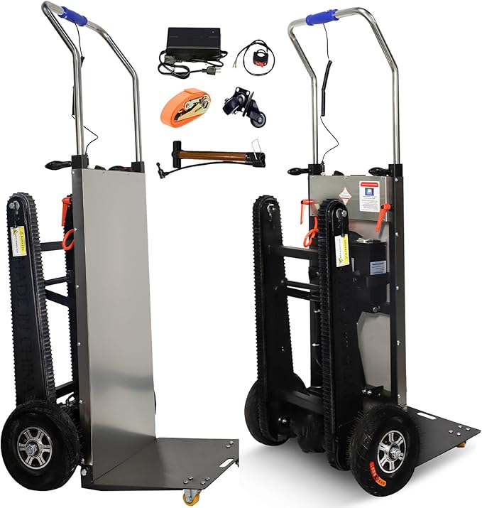 Electric Stair Climbing Dolly, 661lb 600W Powered Electric Stair Climbing Hand Trucks Dolly Cart with Rubber Tracks for Moving, Heavy Duty Stair Climber (Pure Black)