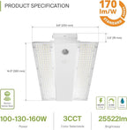 ASD LED Linear High Bay Light Fixture, Commercial Shop Lighting | 3CCT, Dimmable, Power Adjustable, DLC Premium, UL Listed | 160W 25000LM 3500-5000K 100-277V | Warehouse, Garage, Workshop Lamp | White