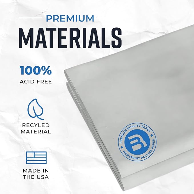 Bryco Goods Packing Paper Sheets for Moving | 640 Sheets | 27" x 17" | 20lb | Made in USA | Newsprint Paper | Must Have in Your Moving Supplies