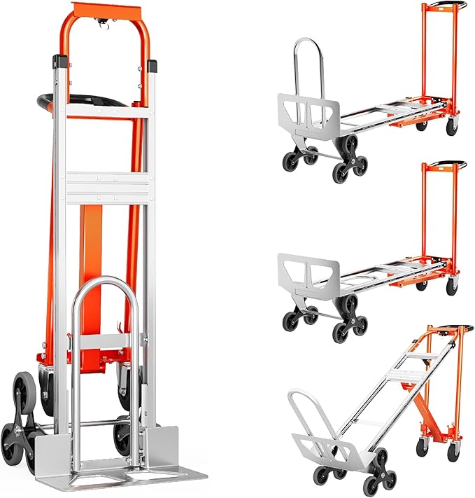 4 in 1 Industrial Convertible Stair Climbing Cart 1000 LBS Capacity, Heavy Duty Aluminum Hand Truck Dolly Cart with Solid Wheel, Folding Stair Climbing Cart Trolley for Transport Logistics Moving
