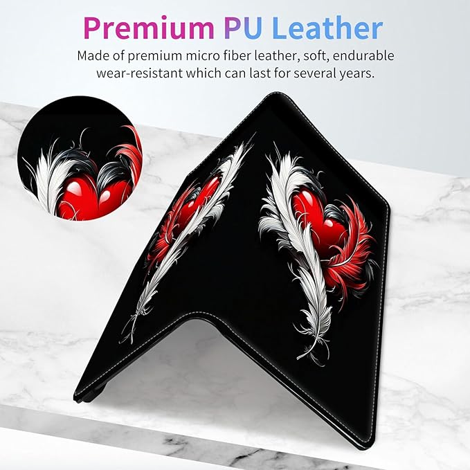 Car Registration and Insurance Holder,Leather Insurance License and Registration Card Holder for Car Glove Box, Auto Truck Document Holder Organizer for Men Women-Red Heart with Feather