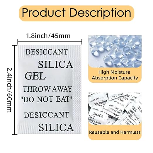 100-Pack 5Gram Silica Gel Packets - Desiccant Packs for Storage, Moisture Absorbers for Electronic Products, Jewelry, Cameras, Clothes, Books, Iron Tools, Precision Instruments