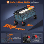48" L Collapsible Wagon Cart Foldable, 560lbs Weight Capacity 300L Heavy Duty Folding Beach Wagons with Big All-Terrain Wheels, Utility Carts for Groceries, Shopping, Camping, Sports - Grey&Blue