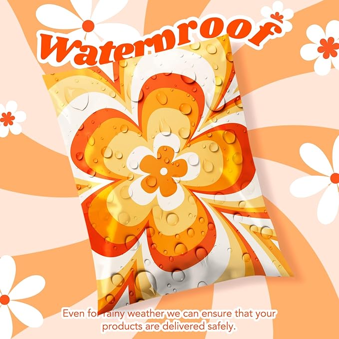 Metronic Poly Mailers 14.5x19 Inch Shipping Bags for Clothes,Self Adhesive Shipping Envelopes for Small Business,Waterproof Mailers Poly Bags for Shipping,Packaging Mailing Bags Orange Flower 50pc