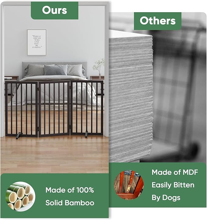 Dog Gates for Doorways, Tall Dog Gate Indoor, Foldable Pet Gates for Doorways Bedroom, Freestanding Puppy Gate with Metal Support Feet, Room Divider,3 Panels (Brown)