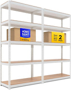 HOMEDANT 5 Tier Storage Shelves Adjustable Laminated Boltless Garage Metal Shelving Unit Heavy Duty Utility Rack Shelf Warehouse Pantry Closet Kitchen (2, (M) 35.9" W, White)