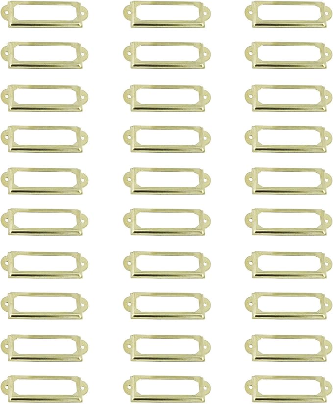 LGEGE 30 Pcs Card Holder Drawer Pull Office Library File Drawer Tag Carbinet Shelves Drawer Name Lable Holder(Color Gold)