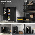 VINGLI Upgraded Wide & Deep Garage Storage Cabinet, Metal Storage Cabinet with Pegboards, Wheels, Locking Doors and Adjustable Shelves (Black, 43''W x 20''D x 72''H)