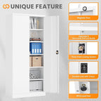Metal Garage Storage Cabinets with Lock, 71" Tall Tool Cabinet with 2 Door and 5 Adjustable Shelves, Locking Garage Cabinets and Lockable Steel Locker for Home Office Warehouse - (White-71”H)