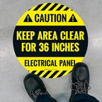 Caution Electrical Panel Keep Area Clear for 36 Inches Circle Floor 10x10 inches, Floor Decal Anti-Slip Adhesive Floor Sign Made in USA