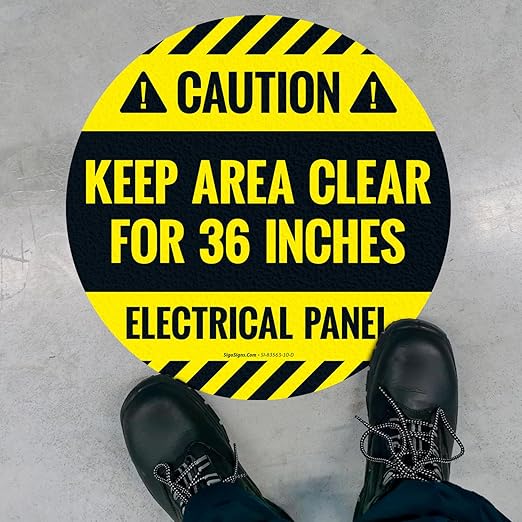 Caution Electrical Panel Keep Area Clear for 36 Inches Circle Floor 10x10 inches, Floor Decal Anti-Slip Adhesive Floor Sign Made in USA