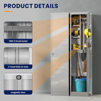 Yizosh Outdoor Storage Cabinet,Steel Broom Cloest with Locking Doors and Shelves,- 71" Broom Storage Cabinet with Hang Rods for Yard,Garden,Garage,Pation