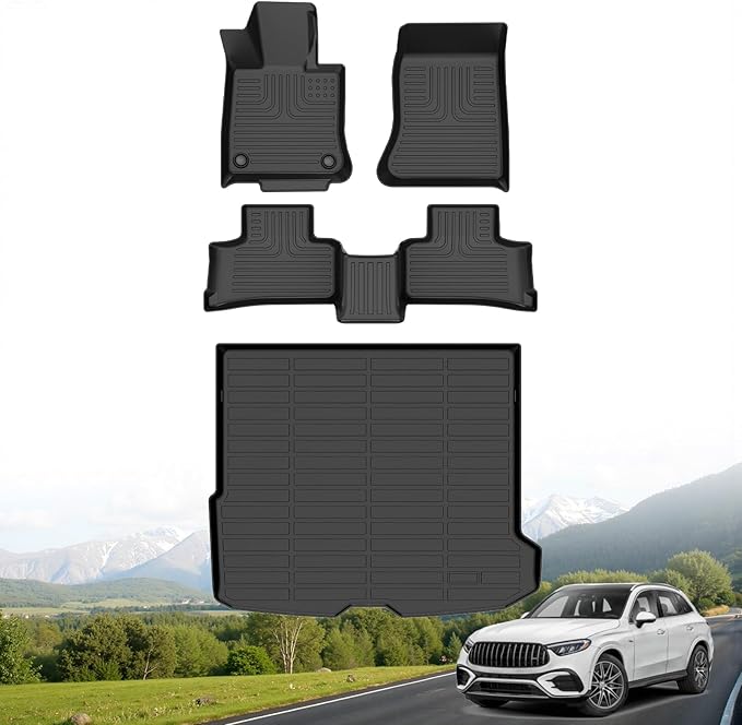 Hutisya-Floor Mats & Cargo Liner Set Fit for Mercedes Benz GLC/GLC 300 / GLC 350e / GLC 43 AMG 2023-2026 All Weather Protection Anti-Slip & Durable TPE Full Set Liners Automotive Accessories-Black