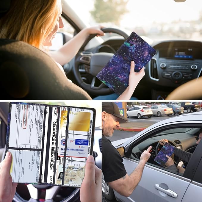 2 Ppack Leather Car Registration and Insurance Card Holder, Car Document Holder for Cards License with Magnetic Shut(Purple)