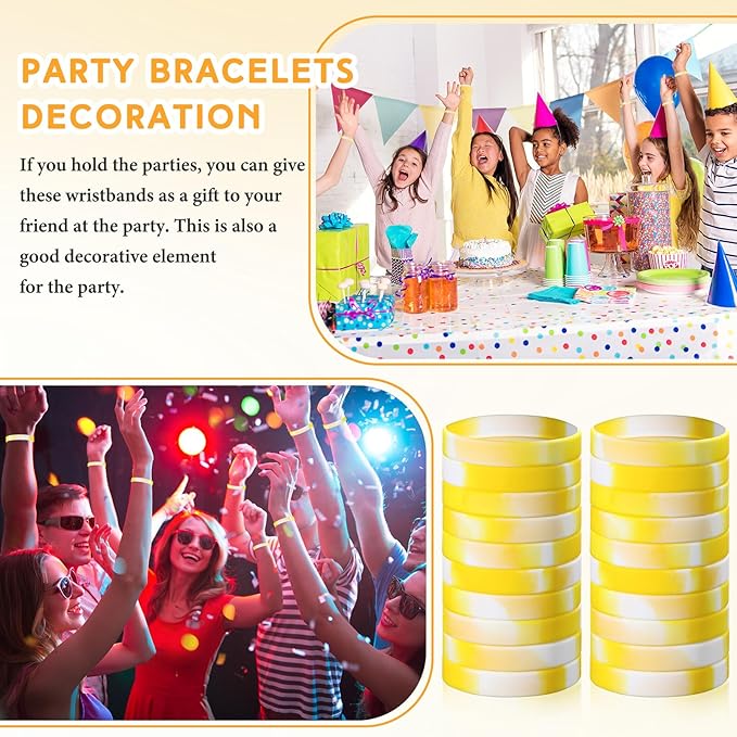Liliful 100 Pcs Silicone Rubber Wristbands Rubber Wristband Bracelet Bands for Silicone Wristbands for Women Men(Yellow and White)