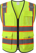 Reflective Safety Vest for Men Women with 9 Pockets and Zipper Front Class 2 High Visibility Mesh Work Vest Hi Vis Construction Vest,Meets ANSI/ISEA Standards(EK176-Yellow-M)
