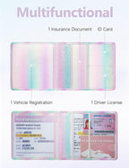 Mymazn Car Registration and Insurance Holder, PU Leather Glove Box Car Organizer with Magnetic Closure for Driver's License & Essential Documents, Iridescent