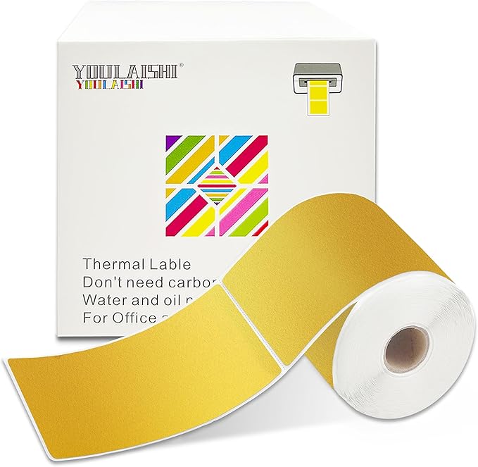 3 X 5 Inch Printable Waterproof Rectangle Color Coding Labels, 300 Per Roll Adhesive Color Coding Stickers for Bar-Codes, Address, Small Business Labeling, Gold