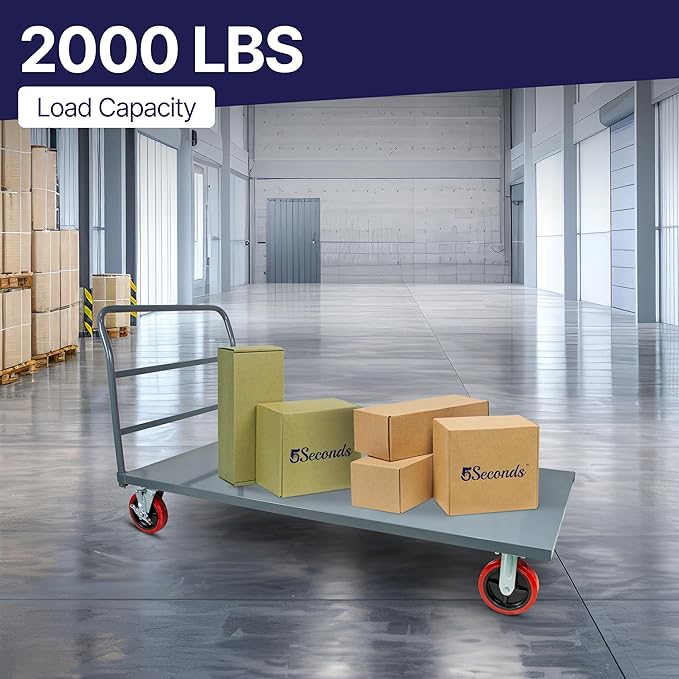 Flatbed Platform Cart Industrial Dolly – Heavy Duty 72” x 36” Hand Push Truck, Super Heavy Duty Flatbed with 2000Lb Capacity & 8'' Swivel Locking Wheels for Commercial Moving