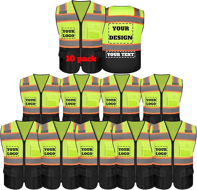 Safety Vest Reflective High Visibility with 5 Pockets ＆Zipper Class 2 Adult Unisex Construction Security Workwear