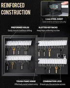 Uniclife 60 Position Slotted Key Cabinet with Combination Lock Resettable Black Digital Security Storage Box Steel Key Organizer with Slotted Racks White Key Tag Labels and Permanent Pen