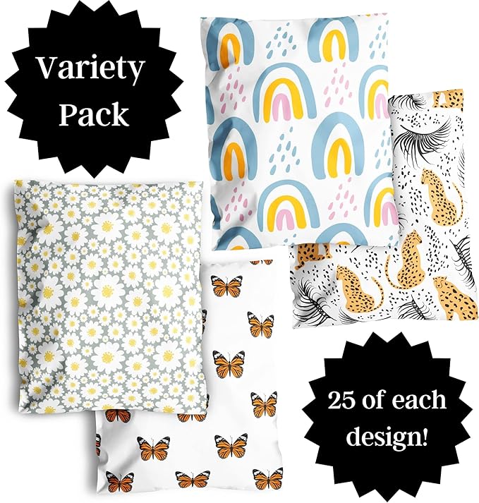 10x13 Poly Mailers – Boho Variety Pack – Waterproof, Tear-Resistant Shipping Bags with Adhesive Seal – 100 Pack – Package Mint