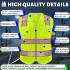 BeautyWill Custom Logo 10 Pockets Safety Vest Class2 ANSI Certified High Visibility Reflective Vest