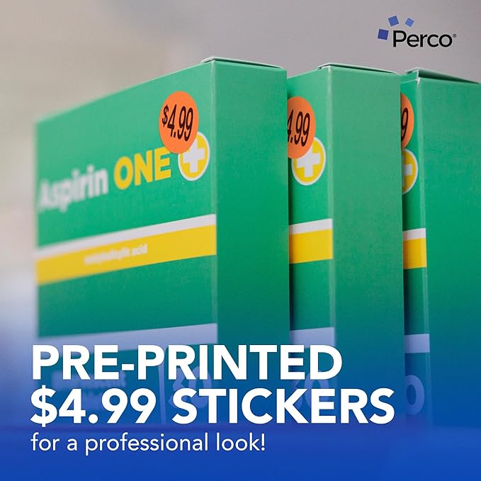 Perco Fluorescent Red 1-Inch Circle $4.99" Promotional Sale Stickers — 1,000 Perforated Labels/Roll—Ideal for Storefronts, Retail Merchandising, Flea Markets, Discount Marking, Clearance—Made in USA