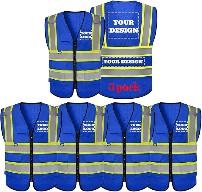 Safety Vest Reflective High Visibility with 5 Pockets ＆Zipper Class 2 Adult Unisex Construction Security Workwear