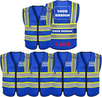 Safety Vest Reflective High Visibility with 5 Pockets ＆Zipper Class 2 Adult Unisex Construction Security Workwear