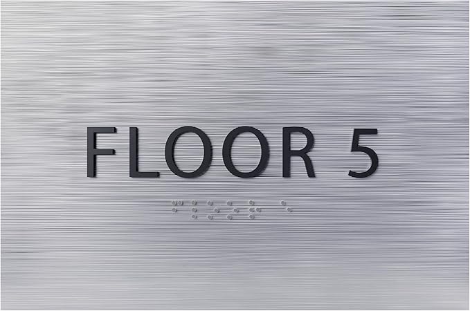 6" X4" Floor 5 Sign - ADA Compliant Tactile Graphics Grade 2 Braille Text | Wall Mount Plastic Directional Assistance, Floor Number Sign for Office, Schools, Hospitals, Apartments