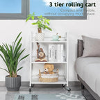 HDANI 3 Tier Rolling Cart Shelves,Heavy Duty Multifunctional Metal Frame-Supports 22 Lbs Per Tier,Rolling Cart with 2 Lockable Wheels for Home, Office,Kitchen,Bathroom,Bedroom,White