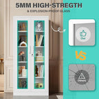 Metal Storage Cabinet with Lock and Glass Doors,71" Tall Glass Display Cabinet,White Storage Cabinets,Locking Curio Cabinets with 5 Shelves for Collectibles,Home,Office,Living Room