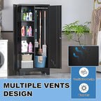 61" H Broom Closet Cabinet, Metal Storage Cabinet with Lockable Doors and Pegboard, Utility Closet for Brooms and Mops, Tool Cabinets for Home Office, Laundry Room, Garage, Workshop