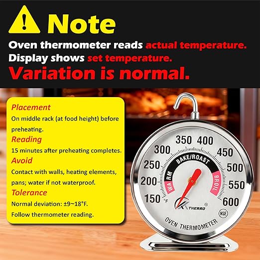 Oven Thermometer 150-600°F Pro Accurate Oven Temperature Gauge for Gas/Electric Ovens Instant Read Food Thermometer Hang or Stand