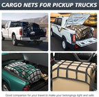 Heavy Duty Cargo Net for Pickup Truck Bed 66" x 50" 1100 lbs Capacity with Adjustable Cam Buckles S-Hooks and Drawstring Storage Bag, Durable Nylon for Trailers and Trucks